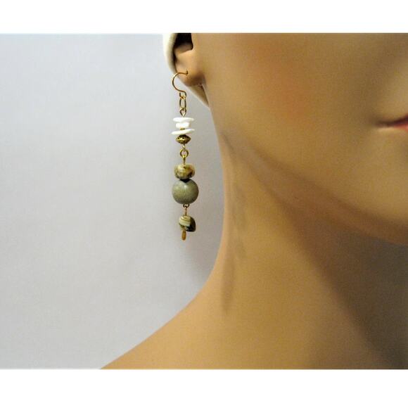 Set of Handcrafted long Gemstone Art Glass Beaded Dangle Drop Earrings 2 inch - Picture 2 of 9